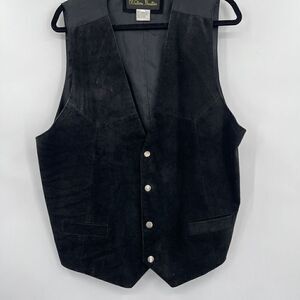 Western Frontier Black Cowboy Western Four Snap Button Leather Vest XL